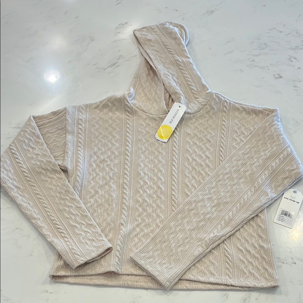 One Step Ahead Cream Cable Knit Cowl Neck Sweater
